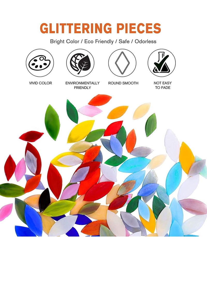 SYOSI Glass Mosaic Tiles, 100 Pieces Mixed Color Petal Mosaic Glass Pieces Tiles, Hand-Cut Stained Flower Leaves Tiles Glass Pieces for DIY Crafts, Plates, Picture Frames, Crafts Home Decoration Walls - Image 2