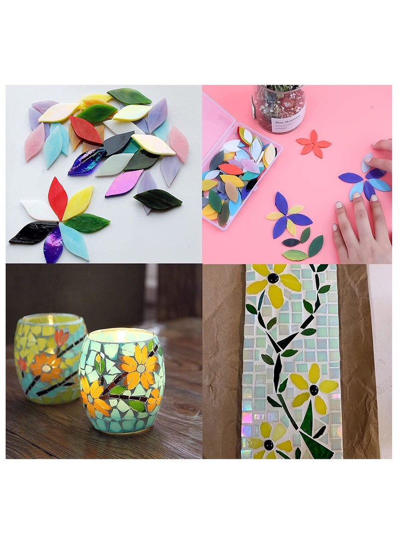 SYOSI Glass Mosaic Tiles, 100 Pieces Mixed Color Petal Mosaic Glass Pieces Tiles, Hand-Cut Stained Flower Leaves Tiles Glass Pieces for DIY Crafts, Plates, Picture Frames, Crafts Home Decoration Walls - Image 5