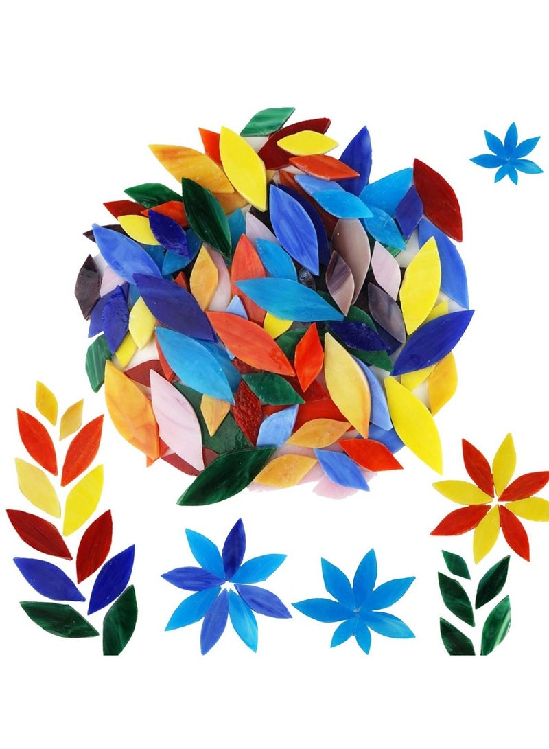 SYOSI Glass Mosaic Tiles, 100 Pieces Mixed Color Petal Mosaic Glass Pieces Tiles, Hand-Cut Stained Flower Leaves Tiles Glass Pieces for DIY Crafts, Plates, Picture Frames, Crafts Home Decoration Walls - Image 1