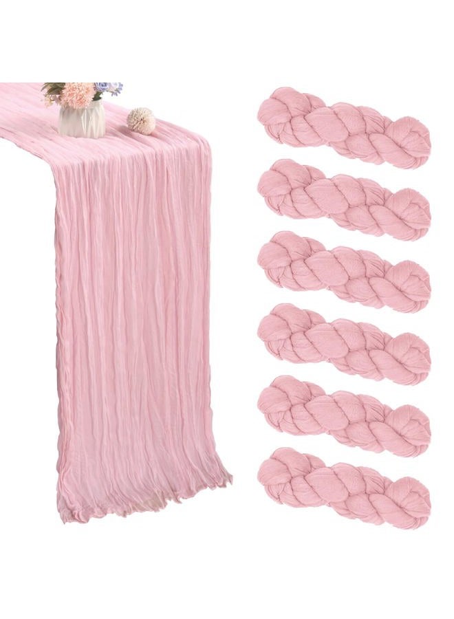 CKIKU 6 Pack 10FT Pink Cheesecloth Table Runner 35x120 Inch Gauze Rustic Boho Table Runner Cheese Cloth for Wedding Decor Birthday Party Bridal Baby Shower Summer Table Centerpiece Decoration - Image 1