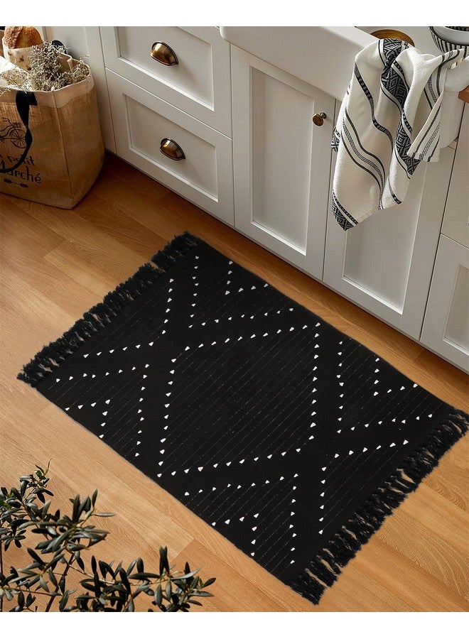 LIVEBOX Boho Bathroom Rug 2' x 3' Washable Black Rug Small Moroccan Throw Rug for Bath,Cotton Woven Area Rug Carpet with Tassel for Entryway Kitchen Sink Front Door - Image 3