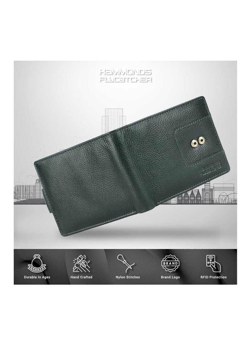 HAMMONDS FLYCATCHER - HAMMONDS FLYCATCHER Genuine Leather Wallet for Men, RFID Protected Leather Purse for Men, Money Purse for Men, 6 Card Slots, 1 ID Slot, Coin Pocket, Hidden Pockets, Metal Snap Button - Sea Green - Image 1