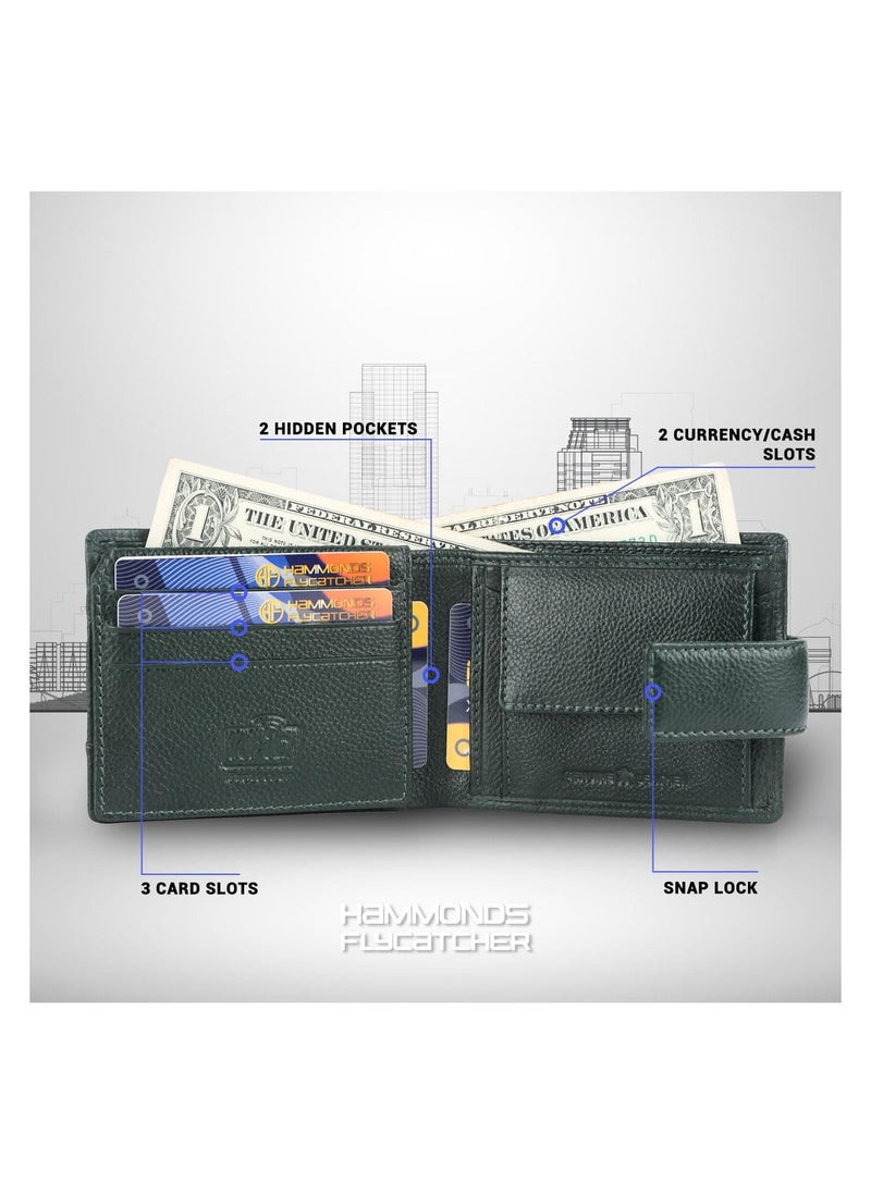 HAMMONDS FLYCATCHER - HAMMONDS FLYCATCHER Genuine Leather Wallet for Men, RFID Protected Leather Purse for Men, Money Purse for Men, 6 Card Slots, 1 ID Slot, Coin Pocket, Hidden Pockets, Metal Snap Button - Sea Green - Image 1
