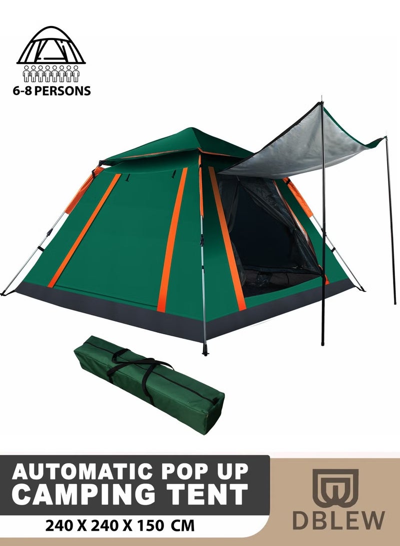 DBLEW خيمة تخييم أوتوماتيكية 6 أشخاص (240X240X150) سم، خيمة قبة أوتوماتيكية فورية، خفيفة الوزن ومضادة للرياح للرحلات العائلية، الصيد، المشي لمسافات طويلة، خيمة شاطئية ونزهة - أخضر - Image 1