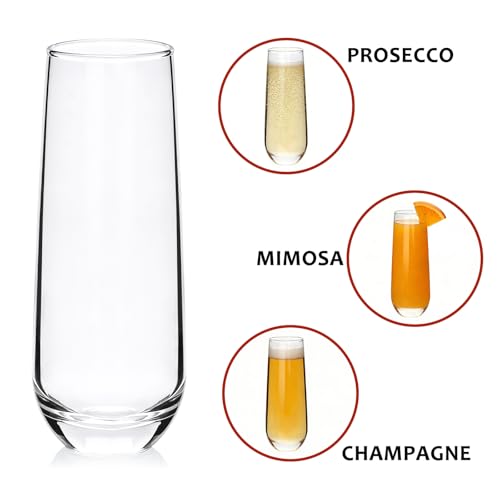 Ufrount Stemless Champagne Flutes Set of 16, 9.5 oz Champagne Glasses, Multi-purpose Mimosa Glasses for Prosecco, Cocktail, Water, Weddings, Bar and Parties - Image 3