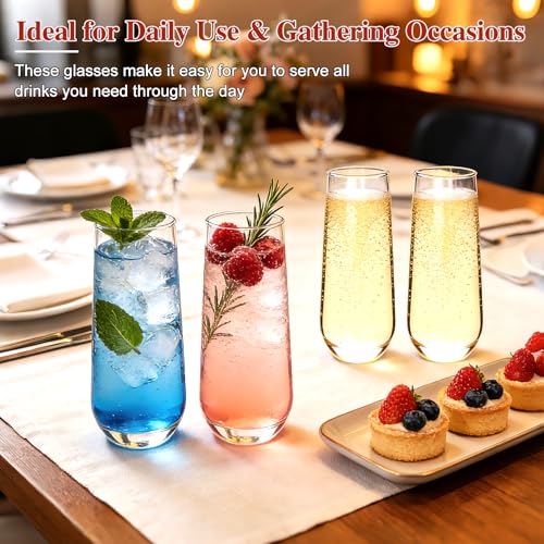 Ufrount Stemless Champagne Flutes Set of 16, 9.5 oz Champagne Glasses, Multi-purpose Mimosa Glasses for Prosecco, Cocktail, Water, Weddings, Bar and Parties - Image 5