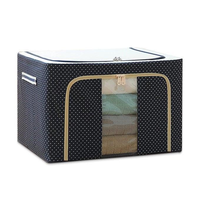 66 LITRE WATERPROOF COLLAPSIBLE FOLDING CLOTHES ORGANISER STORAGE BAG FOR WARDROBE LIVING BOXES FOR SAREE SHIRTS AND BLANKETS BAG WITH WINDOW HANDLE 1
