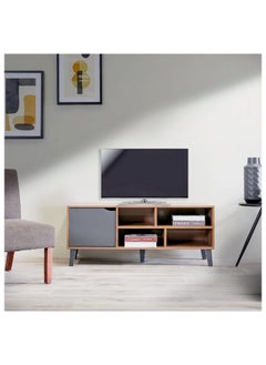 DANUBE HOME Elio TV Cabinet For Up To 32 Inches TV Entertainment Modern Design Wall Unit Furniture Wooden TV Stand For Living Room Bedroom TV Rack L120xW40xH49 cm Cherry/Dark Grey  - Image 1