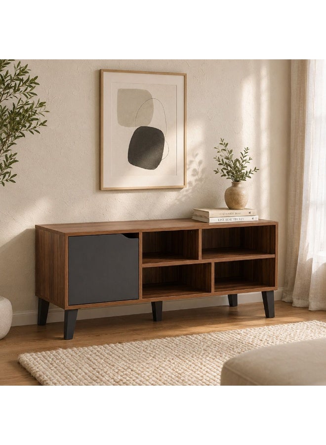 DANUBE HOME Elio TV Cabinet For Up To 32 Inches TV Entertainment Modern Design Wall Unit Furniture Wooden TV Stand For Living Room Bedroom TV Rack L120xW40xH49 cm Cherry/Dark Grey - Image 1