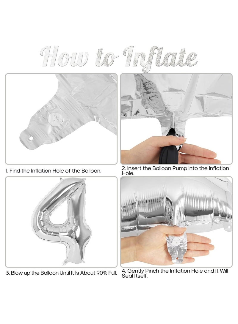 حديقة الألعاب بالون رقم 4 مقاس  من رقائق معدنية فضية زينة حفلات رائعة بالون رقمي كبير لأعياد الميلاد والذكرى السنوية والمناسبات الخاصة - Image 2
