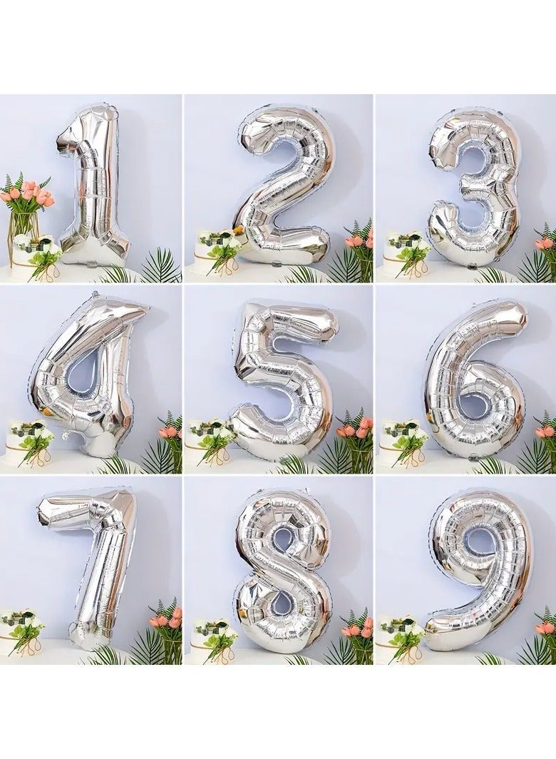 حديقة الألعاب بالون رقم 4 مقاس  من رقائق معدنية فضية زينة حفلات رائعة بالون رقمي كبير لأعياد الميلاد والذكرى السنوية والمناسبات الخاصة - Image 3