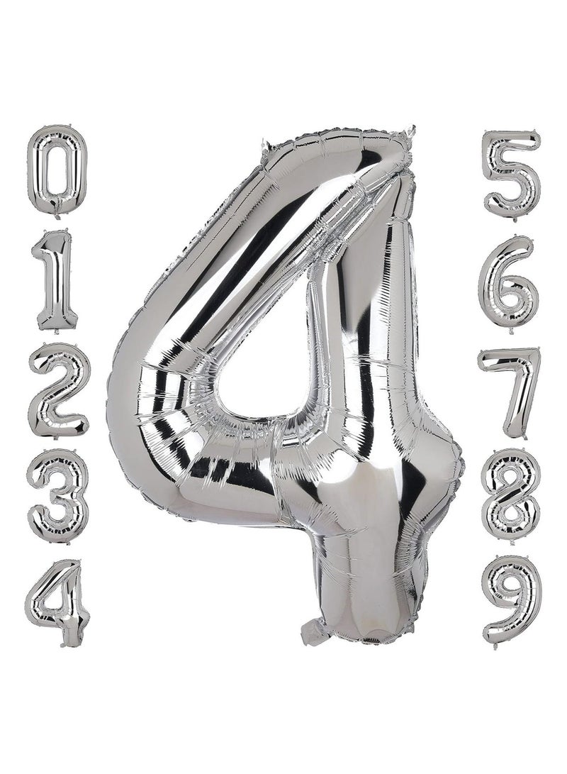 حديقة الألعاب بالون رقم 4 مقاس  من رقائق معدنية فضية زينة حفلات رائعة بالون رقمي كبير لأعياد الميلاد والذكرى السنوية والمناسبات الخاصة - Image 1