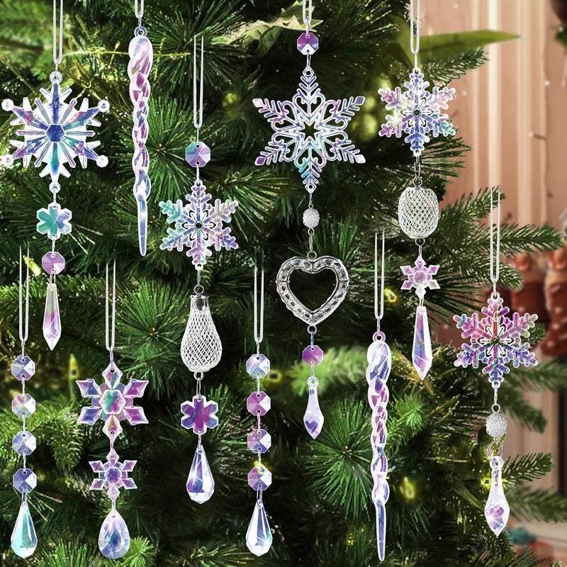 Lapogy Crystal Snowflake Christmas Tree Decorations - 21pcs Christmas Tree Ornaments Sparkling Dazzling Festival Party Decoration Crystal Snowflake Design Hanging Ornament Holiday Season Home Decor - Image 1