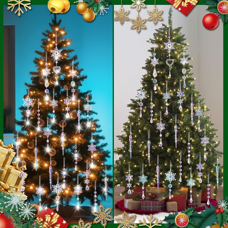Lapogy Crystal Snowflake Christmas Tree Decorations - 21pcs Christmas Tree Ornaments Sparkling Dazzling Festival Party Decoration Crystal Snowflake Design Hanging Ornament Holiday Season Home Decor - Image 4