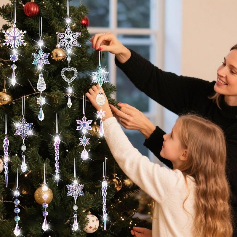 Lapogy Crystal Snowflake Christmas Tree Decorations - 21pcs Christmas Tree Ornaments Sparkling Dazzling Festival Party Decoration Crystal Snowflake Design Hanging Ornament Holiday Season Home Decor - Image 2