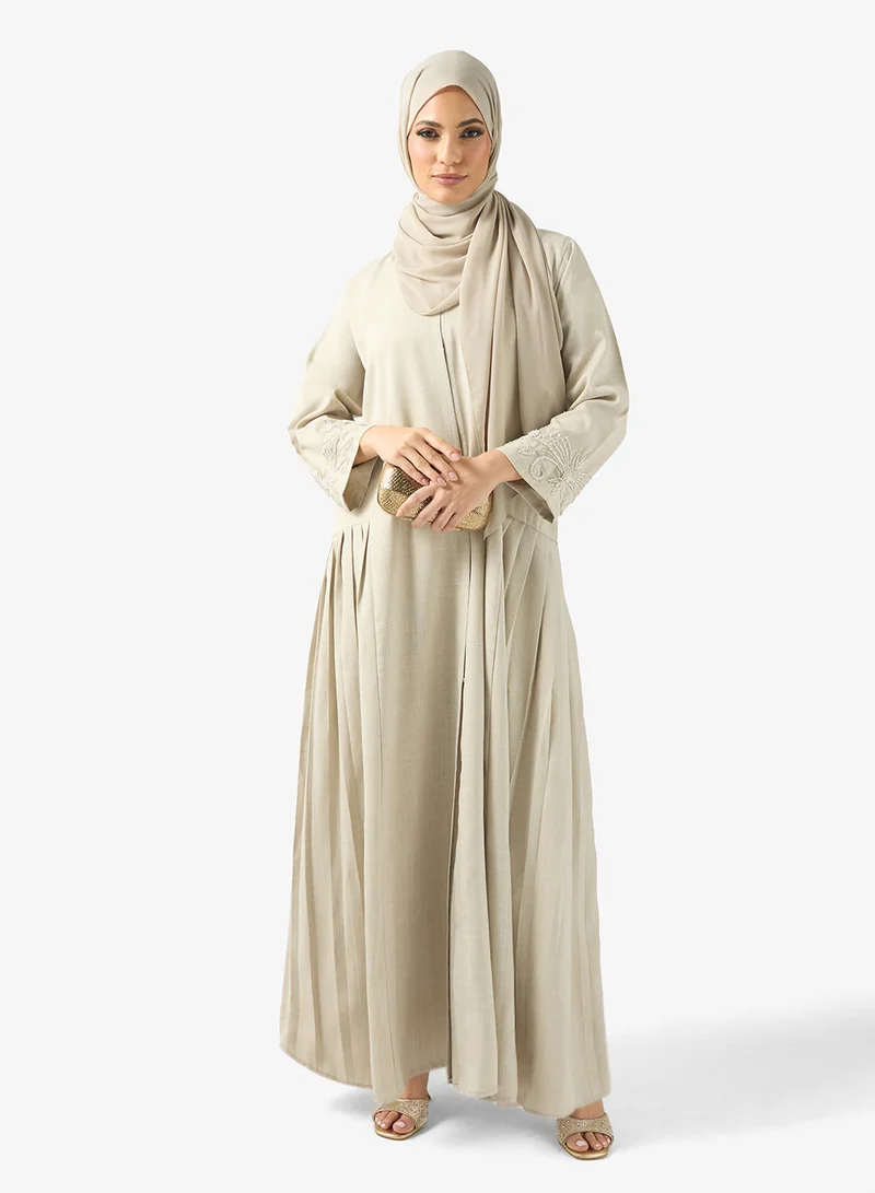 Khizana Abaya With Embroidered Sleeves & Sheila