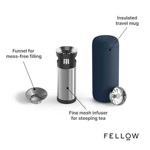 Fellow Carter Tea + Cold Brew Infuser & Carter Move 16 oz Tumbler Set - Steep Tea On-The-Go - Vacuum-Insulated Stainless Steel Travel Mug w/Snap-In Infuser For Steeping Tea, Cold Brew, Stone Blue - Image 2