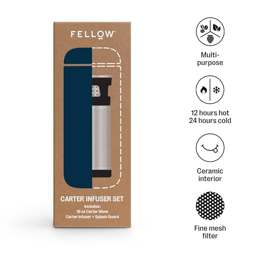 Fellow Carter Tea + Cold Brew Infuser & Carter Move 16 oz Tumbler Set - Steep Tea On-The-Go - Vacuum-Insulated Stainless Steel Travel Mug w/Snap-In Infuser For Steeping Tea, Cold Brew, Stone Blue - Image 3