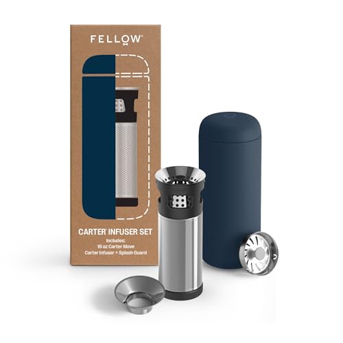 Fellow Carter Tea + Cold Brew Infuser & Carter Move 16 oz Tumbler Set - Steep Tea On-The-Go - Vacuum-Insulated Stainless Steel Travel Mug w/Snap-In Infuser For Steeping Tea, Cold Brew, Stone Blue - Image 1