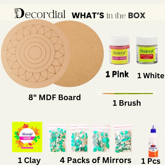 Decordial lippan Art Materials DIY kit with 2 premarked madhubani Mandala Designs MDF Board Decorative Mirrors Colours lippan Art kit for Kids Adults Wall Decoration for - Image 3