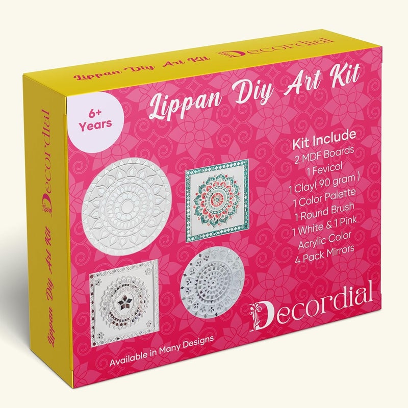 Decordial lippan Art Materials DIY kit with 2 premarked madhubani Mandala Designs MDF Board Decorative Mirrors Colours lippan Art kit for Kids Adults Wall Decoration for - Image 2