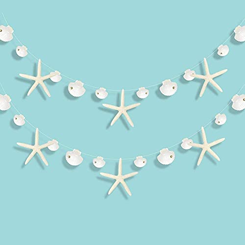 Decor365 White Finger Starfish Sea Shell Garland Ocean Coastal Nautical Party Decoration Starfish Cutouts Hanging Bunting Banner Under The Sea Mermaid Wish Birthday Beach Wedding Decor - Image 1