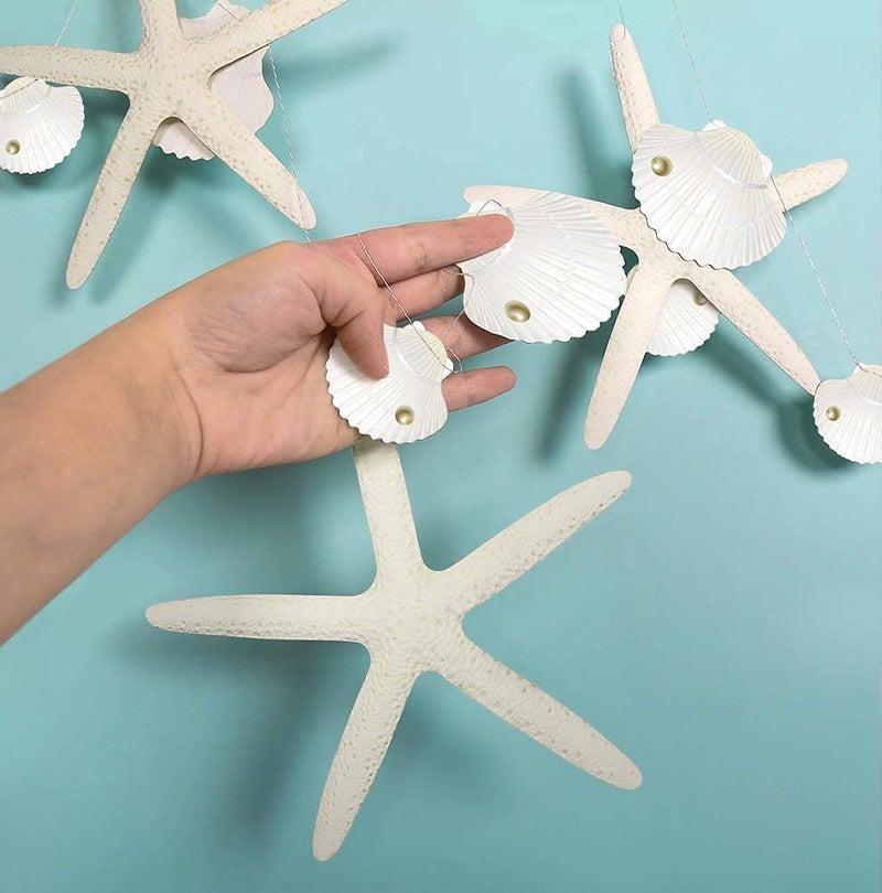 Decor365 White Finger Starfish Sea Shell Garland Ocean Coastal Nautical Party Decoration Starfish Cutouts Hanging Bunting Banner Under The Sea Mermaid Wish Birthday Beach Wedding Decor - Image 2