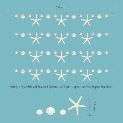 Decor365 White Finger Starfish Sea Shell Garland Ocean Coastal Nautical Party Decoration Starfish Cutouts Hanging Bunting Banner Under The Sea Mermaid Wish Birthday Beach Wedding Decor - Image 3