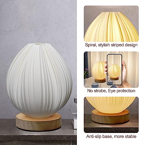Zenply Novelty Small Table Lamp for Bedroom & Living Room, Vintage Style Striped Night Light, Mini Bedside Lamp for Small Spaces & Kids Room, Office, Dorm (Lotus) - Image 3