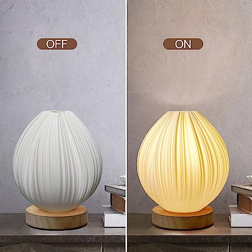 Zenply Novelty Small Table Lamp for Bedroom & Living Room, Vintage Style Striped Night Light, Mini Bedside Lamp for Small Spaces & Kids Room, Office, Dorm (Lotus) - Image 2