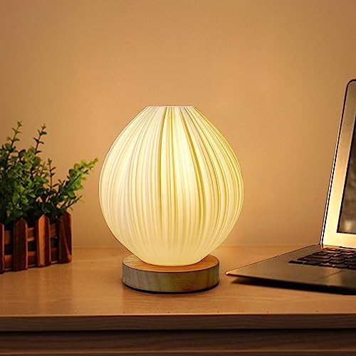 Zenply Novelty Small Table Lamp for Bedroom & Living Room, Vintage Style Striped Night Light, Mini Bedside Lamp for Small Spaces & Kids Room, Office, Dorm (Lotus) - Image 1