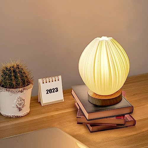 Zenply Novelty Small Table Lamp for Bedroom & Living Room, Vintage Style Striped Night Light, Mini Bedside Lamp for Small Spaces & Kids Room, Office, Dorm (Lotus) - Image 4