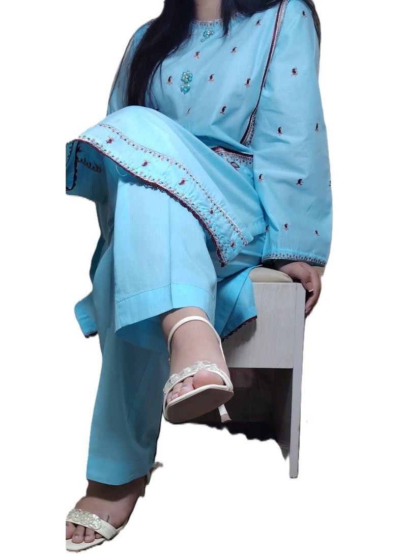 Fabric Pakistani Lawn Embroidery Stitched 2-Piece – 2026 Collection. - Image 2
