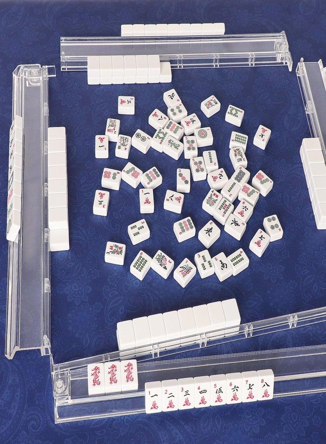 GUSTARIA Mahjong All-in-One Tile Rack & Pusher with Bag, Clear Acrylic Mahjong Combo, Modern American Majiang, Set of 4, White - Image 5