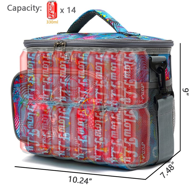 FlowFly Insulated Reusable Lunch Bag Adult Large Lunch Box for Women and Men with Adjustable Shoulder Strap,Front Zipper Pocket and Dual Large Mesh Side Pockets,Heart - Image 4
