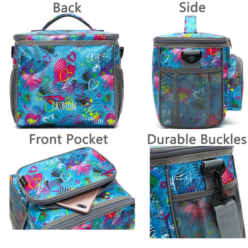 FlowFly Insulated Reusable Lunch Bag Adult Large Lunch Box for Women and Men with Adjustable Shoulder Strap,Front Zipper Pocket and Dual Large Mesh Side Pockets,Heart - Image 5