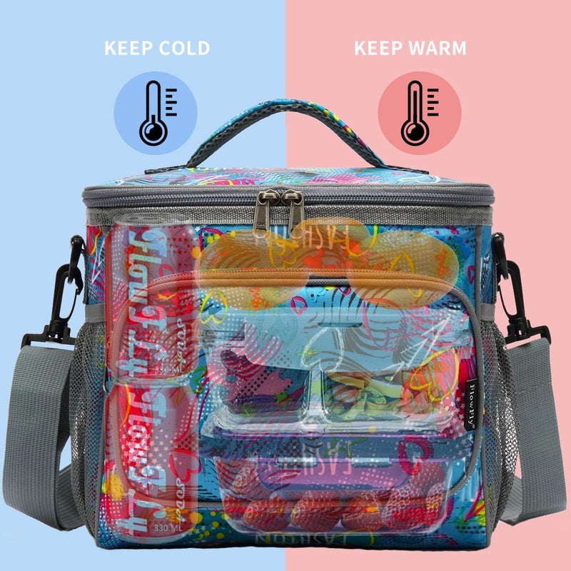 FlowFly Insulated Reusable Lunch Bag Adult Large Lunch Box for Women and Men with Adjustable Shoulder Strap,Front Zipper Pocket and Dual Large Mesh Side Pockets,Heart - Image 2