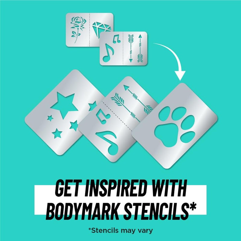 BodyMark Temporary Tattoo Markers, 8-Count Color Collection, Skin-Safe & Cosmetic Quality, Cruelty-Free, Long-Lasting, Flexible Brush Tip, Stencils Included - Image 3