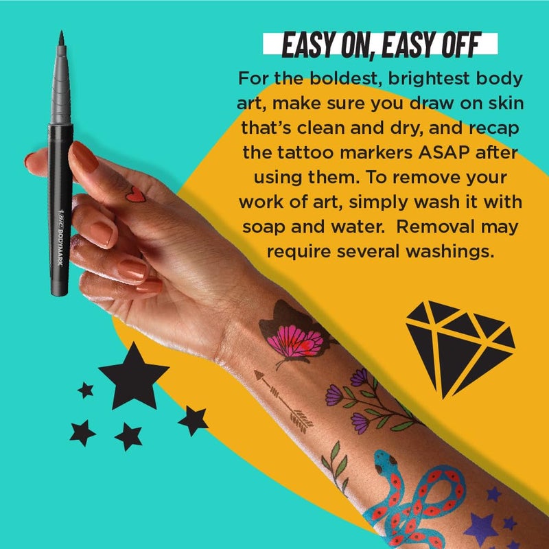BodyMark Temporary Tattoo Markers, 8-Count Color Collection, Skin-Safe & Cosmetic Quality, Cruelty-Free, Long-Lasting, Flexible Brush Tip, Stencils Included - Image 5