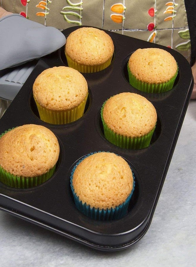Kosh Carbon Steel Muffin Tray 6 Slot Nonstick Muffin Mould with 100 Assorted Paper Cup Liner Cup Cake .Nonstick Baking Pan Set Muffin & Cake Pan for Oven, Bakeware Tools - 10 inch. - Image 4