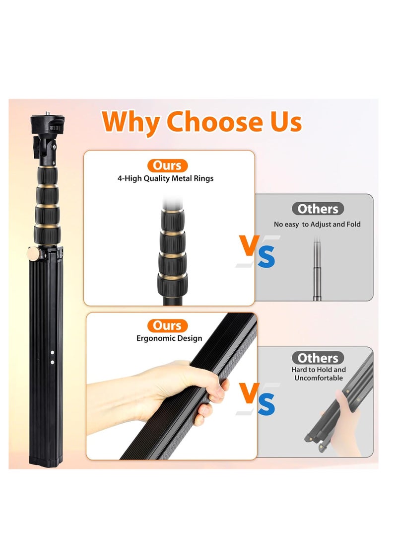 170 cm tripod for iPhone, extendable phone holder with remote control and 360-degree rotating phone holder, sturdy aluminum selfie stick with wide legs and thicker tube, golden handle locks  - Image 3