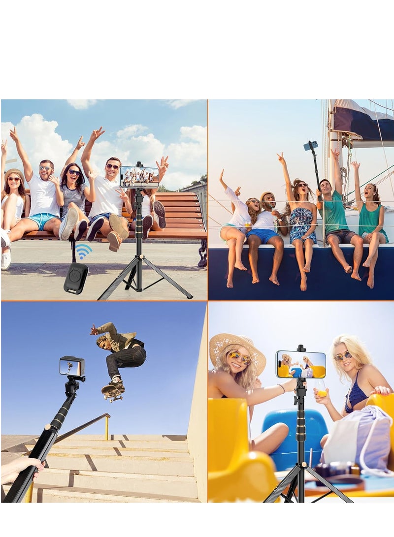 170 cm tripod for iPhone, extendable phone holder with remote control and 360-degree rotating phone holder, sturdy aluminum selfie stick with wide legs and thicker tube, golden handle locks  - Image 4
