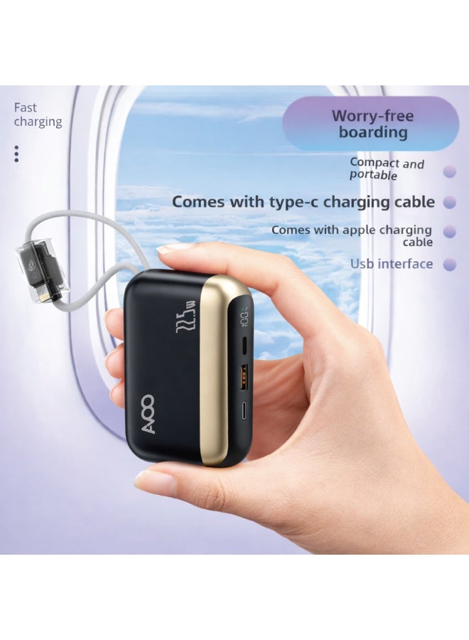 AVOO Portable Power Bank 10000mAh Fast Charging 22.5W PD with Dual Built-in Cables (Type-C + iPhone) and USB Ports – Small & Lightweight Portable Battery for iPhone, Samsung & Android – Black - Image 1