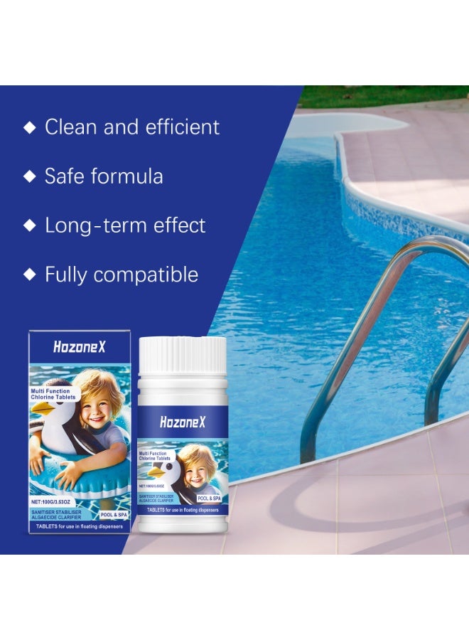HOZONEX 2-PACKS Slow-Dissolving Chlorine Tablets for Swimming Pools and Spas, Long-Lasting Sanitizer Tabs with Clarifier for Clean, Crystal Clear Wate 100g*2 - Image 2