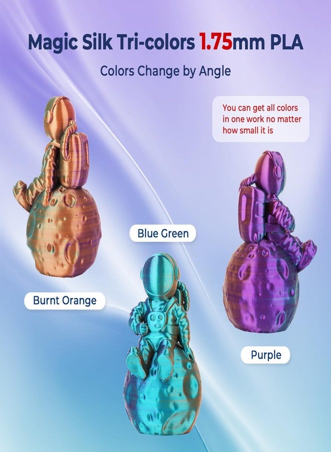 AMOLEN خيوط طباعة ثلاثية الأبعاد من نوع AMOLEN Silk PLA، ثلاثية الألوان (بنفسجي/أزرق مخضر/برتقالي محروق) PLA 1.75 مم، خيوط لامعة متعددة الألوان للطباعة ثلاثية الأبعاد PLA لمعظم طابعات FDM ثلاثية الأبعاد، بكرة 1 كجم (2.2 رطل) - Image 2