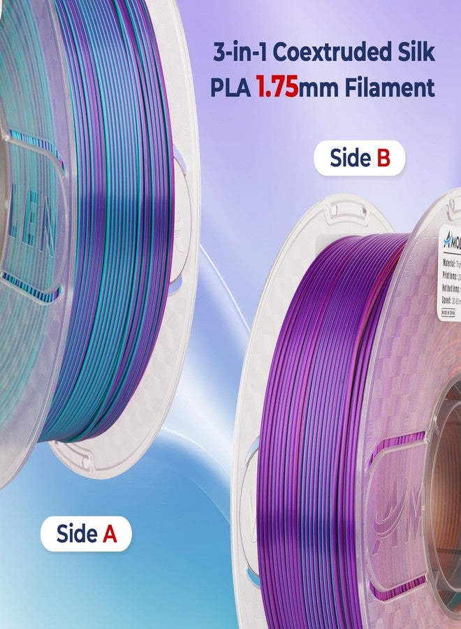 AMOLEN خيوط طباعة ثلاثية الأبعاد من نوع AMOLEN Silk PLA، ثلاثية الألوان (بنفسجي/أزرق مخضر/برتقالي محروق) PLA 1.75 مم، خيوط لامعة متعددة الألوان للطباعة ثلاثية الأبعاد PLA لمعظم طابعات FDM ثلاثية الأبعاد، بكرة 1 كجم (2.2 رطل) - Image 3