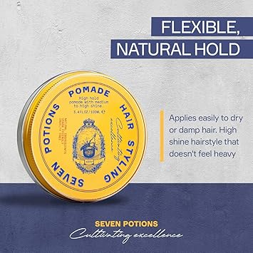 Seven Potions Mens Natural Pomade Natural WaterBased High Shine High Hold Hair Styling Product 100 Vegan Cruelty Free 100ml - Image 3
