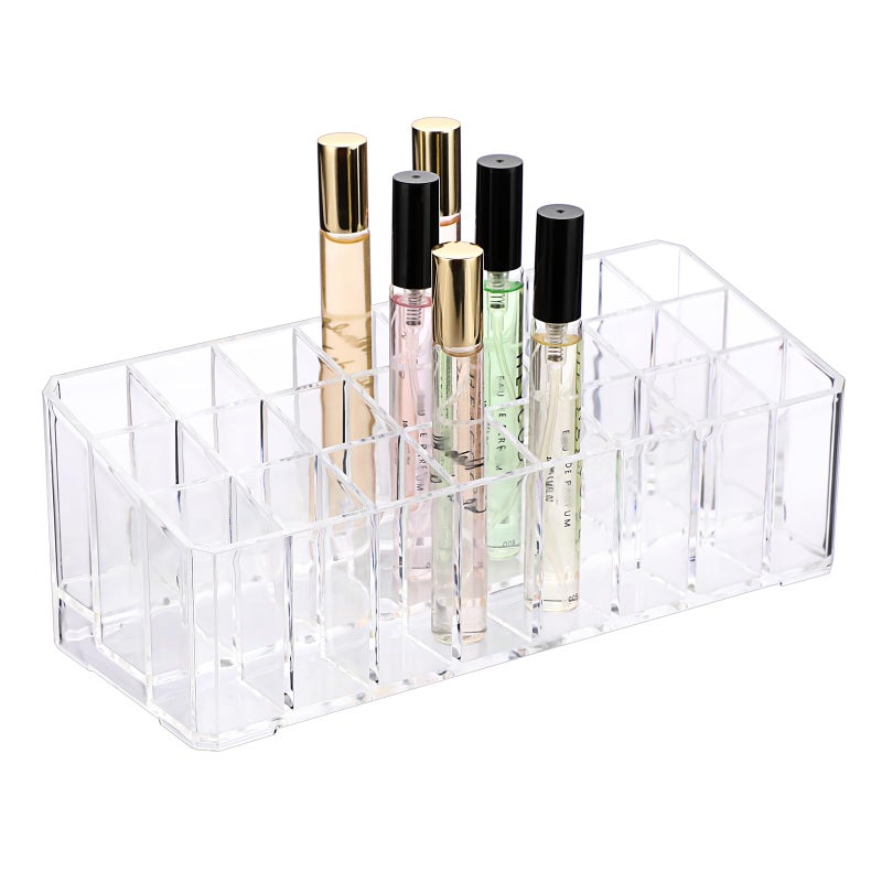 ELLDOO Rollerball Perfume Organizer, 24 Spaces Clear Acrylic Perfume Storage Holder Beauty Scent Holder, Makeup Lipgloss Lipstick Display Case - Image 1