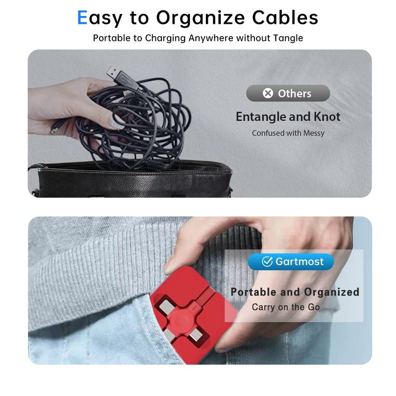 Gartmost 2 Pcs 3 in 1 Retractable Multi Fast Chargers Cable(3.28FT) with USB C/Micro USB/L and Phone Stand, Compatible with iPhone 17/16/15/14/13/12/11/10/9/8/Android/Tablet - Image 5