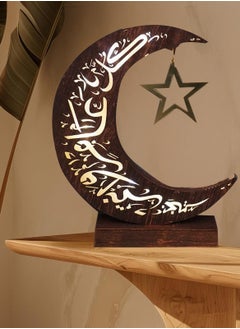 VUCATIN Ramadan Eid Mubarak Ornaments Wooden Moon Shape Night Light LED Muslim Ramadan Table Light Crafts Desktop Decoration for Festival Home Party Ramadan Mubarak Eid Decorations  - Image 1